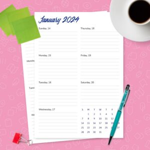 Weekly Calendar At a Glance Template